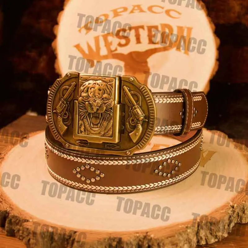 Leather Vintage Belt with Vintage Lighter Buckle