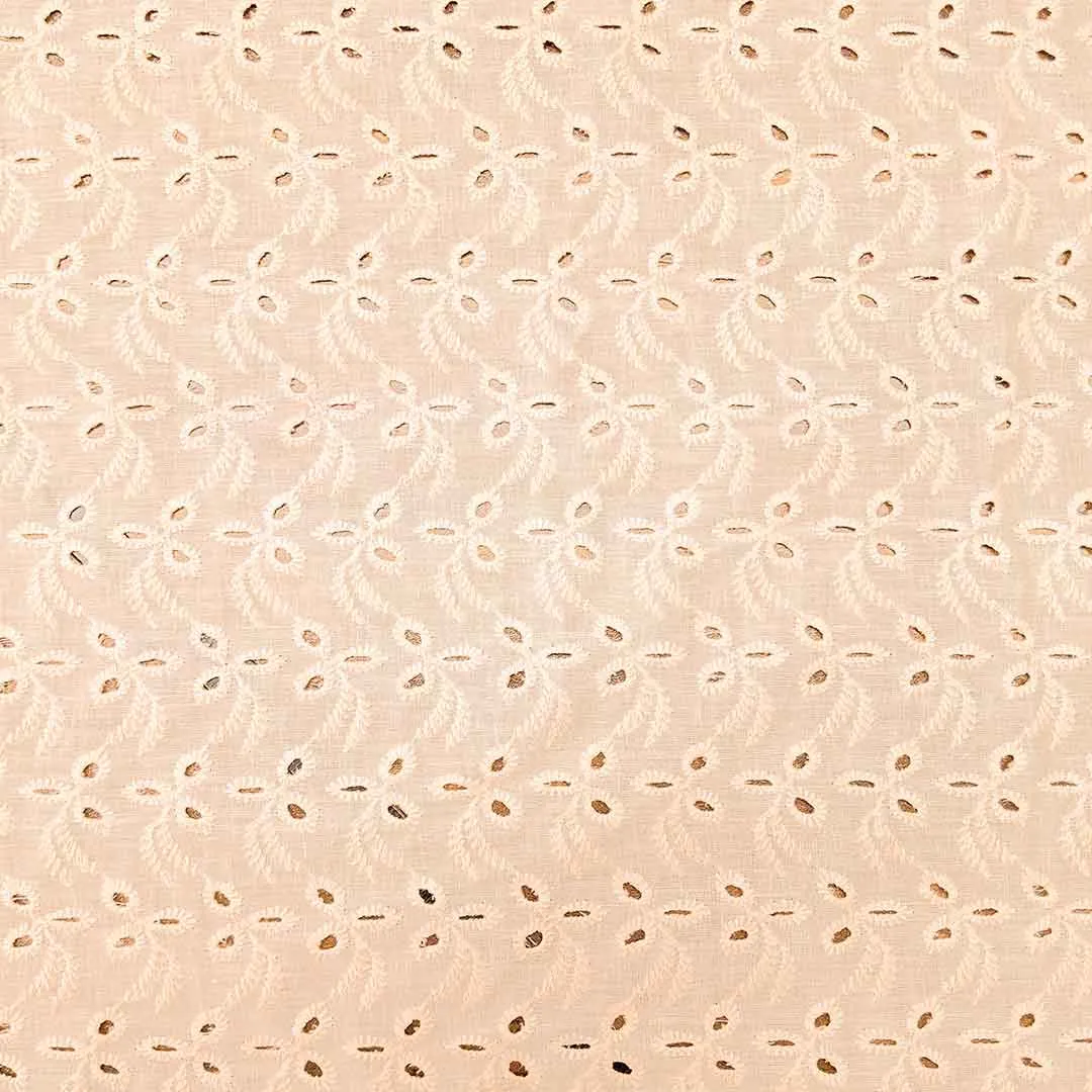 Light Peach Floral Embroidered Cotton Heavy Hakoba Fabric