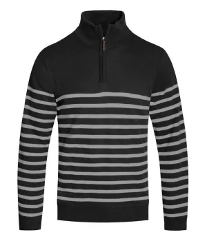 Mens Black Striped Half Zip Pullover Shirt