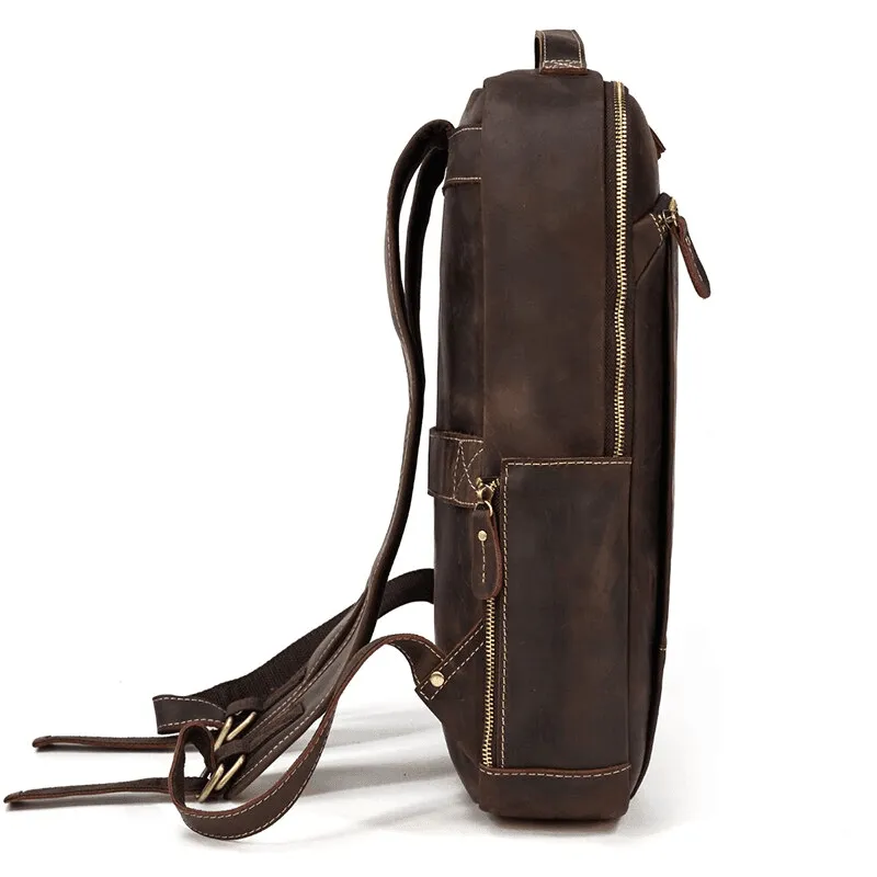 Mens Fashion Leather Backpacks Net Cloth Backing Laptop Bag