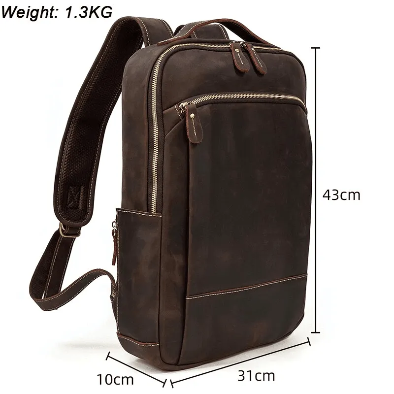 Mens Fashion Leather Backpacks Net Cloth Backing Laptop Bag