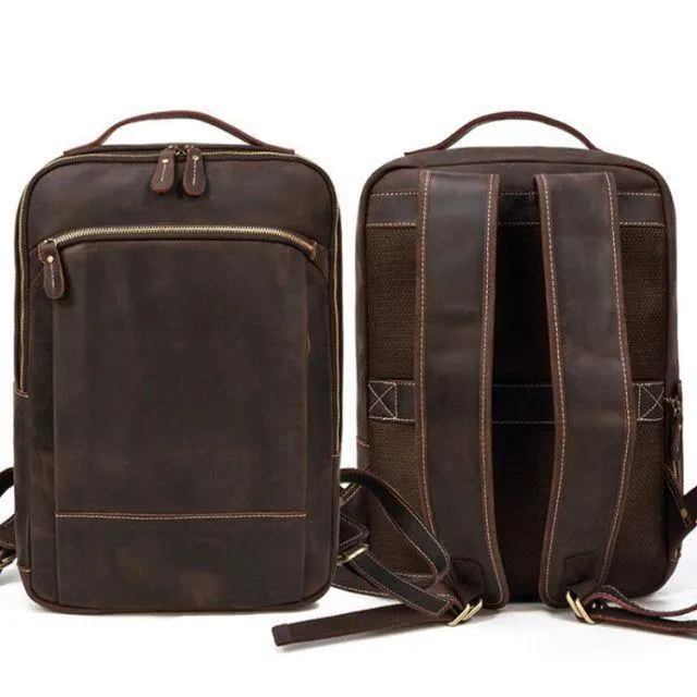 Mens Fashion Leather Backpacks Net Cloth Backing Laptop Bag