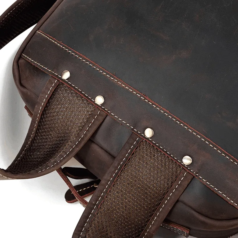 Mens Fashion Leather Backpacks Net Cloth Backing Laptop Bag