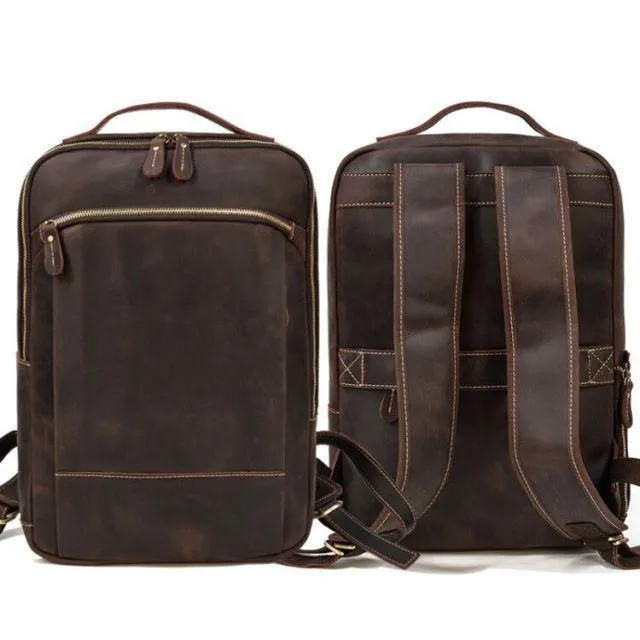 Mens Fashion Leather Backpacks Net Cloth Backing Laptop Bag