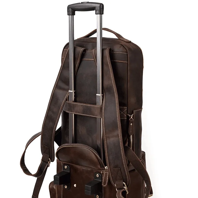 Mens Fashion Leather Backpacks Net Cloth Backing Laptop Bag
