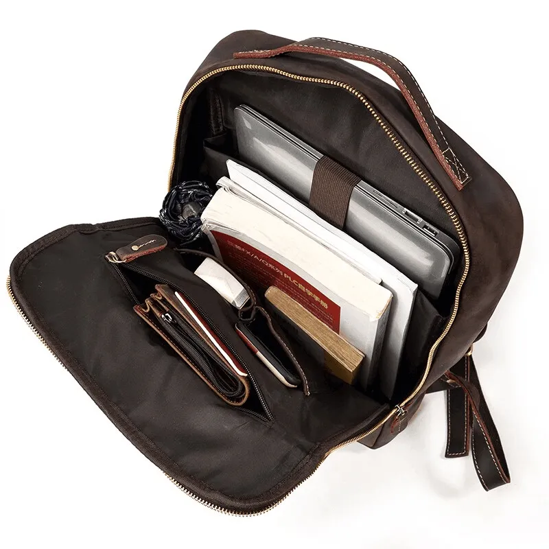 Mens Fashion Leather Backpacks Net Cloth Backing Laptop Bag
