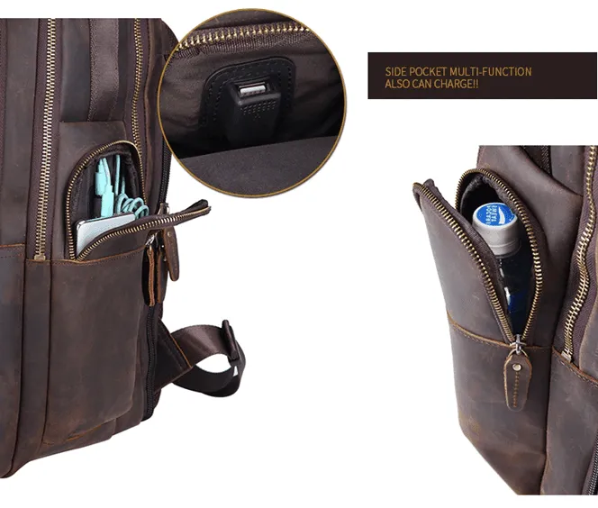 Mens Leather Backpack Collapsible Chair Large Capacity