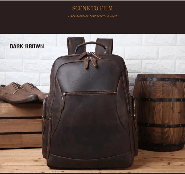 Mens Leather Backpack Collapsible Chair Large Capacity