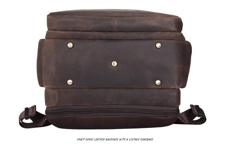 Mens Leather Backpack Collapsible Chair Large Capacity