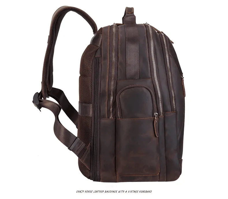 Mens Leather Backpack Collapsible Chair Large Capacity