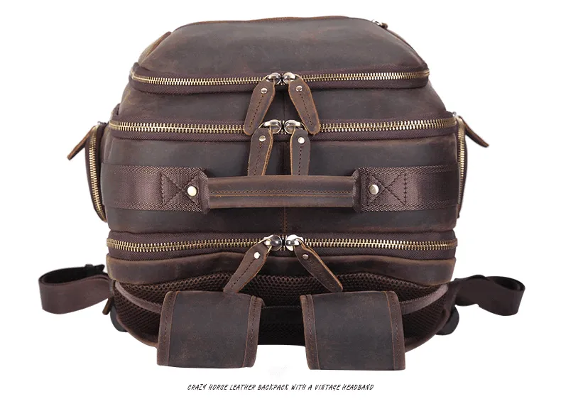 Mens Leather Backpack Collapsible Chair Large Capacity