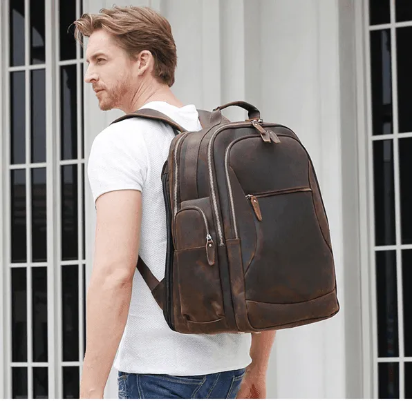 Mens Leather Backpack Collapsible Chair Large Capacity