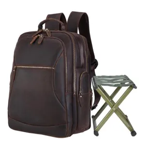 Mens Leather Backpack Collapsible Chair Large Capacity