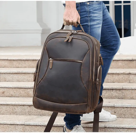 Mens Leather Backpack Collapsible Chair Large Capacity