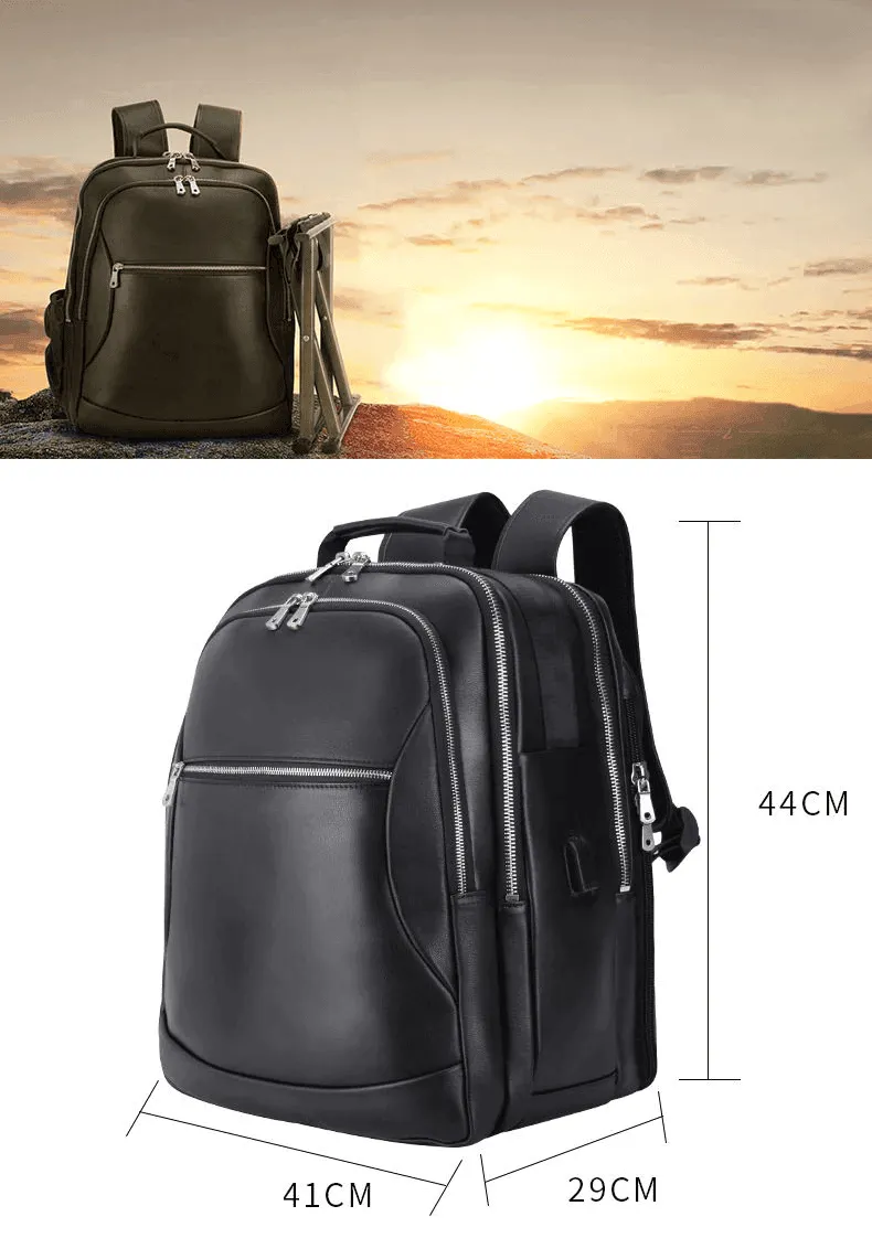 Mens Leather Backpack Collapsible Chair Large Capacity