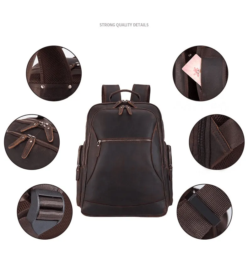 Mens Leather Backpack Collapsible Chair Large Capacity