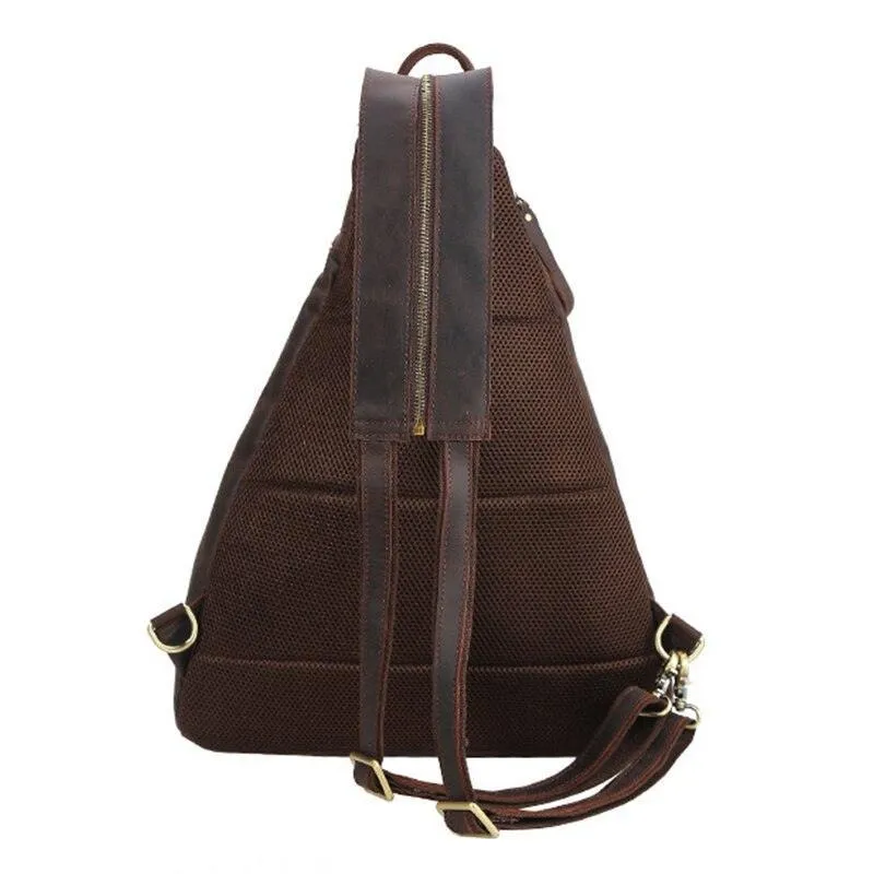 Mens Leather Backpack Shoulder Sling Bag Chest Pack Usb...