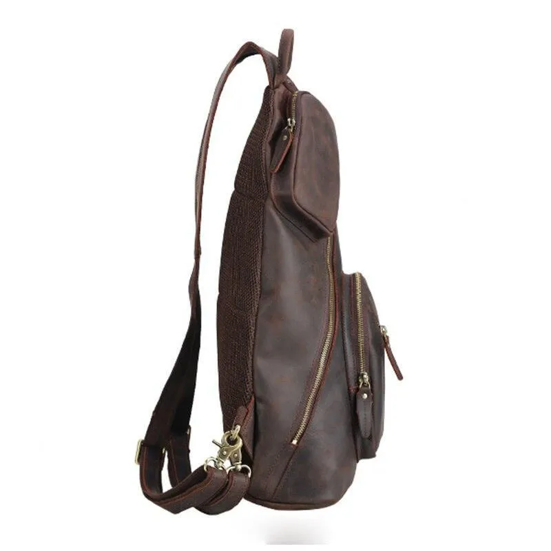 Mens Leather Backpack Shoulder Sling Bag Chest Pack Usb...