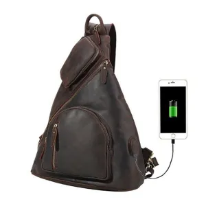 Mens Leather Backpack Shoulder Sling Bag Chest Pack Usb...