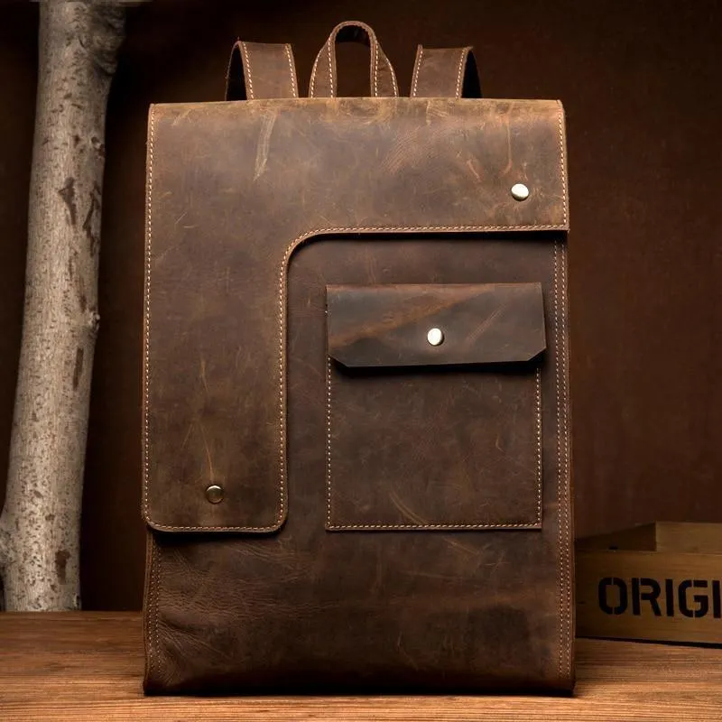 Mens Leather Business Backpack Rucksack Vintage