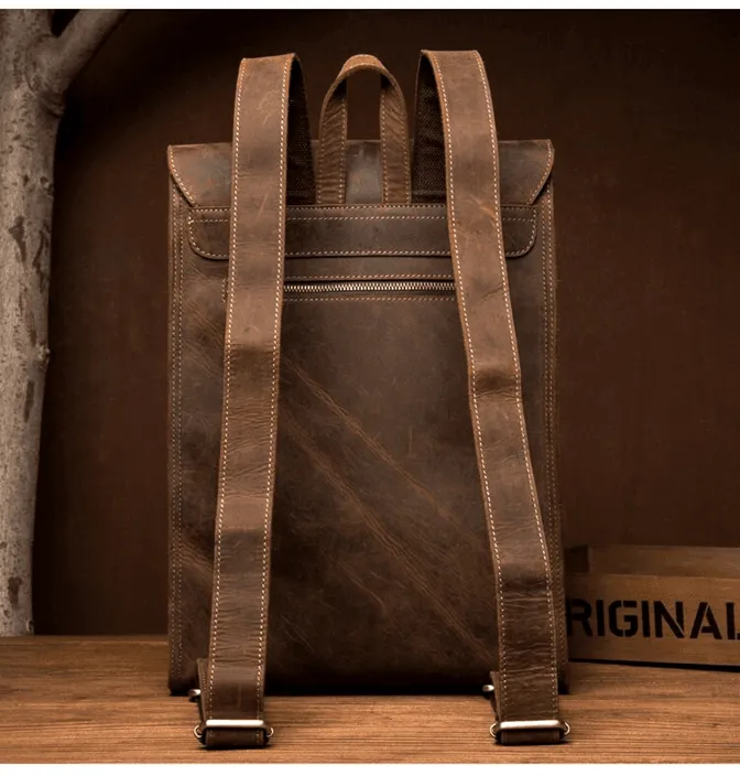 Mens Leather Business Backpack Rucksack Vintage