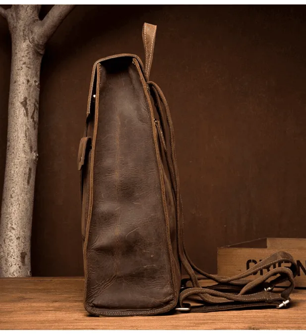 Mens Leather Business Backpack Rucksack Vintage