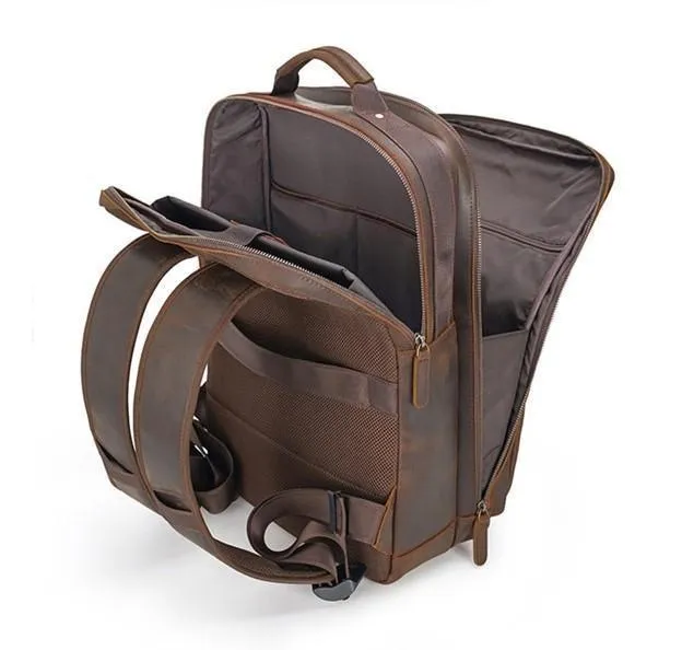 Mens Leather Multifunctional Backpack Large Capacity