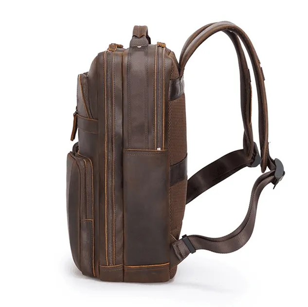 Mens Leather Multifunctional Backpack Large Capacity