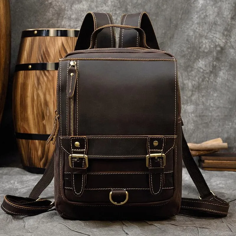Mens Leather Shoulder Backpack Sling Travel Weekender Bag