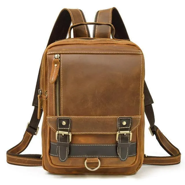 Mens Leather Shoulder Backpack Sling Travel Weekender Bag
