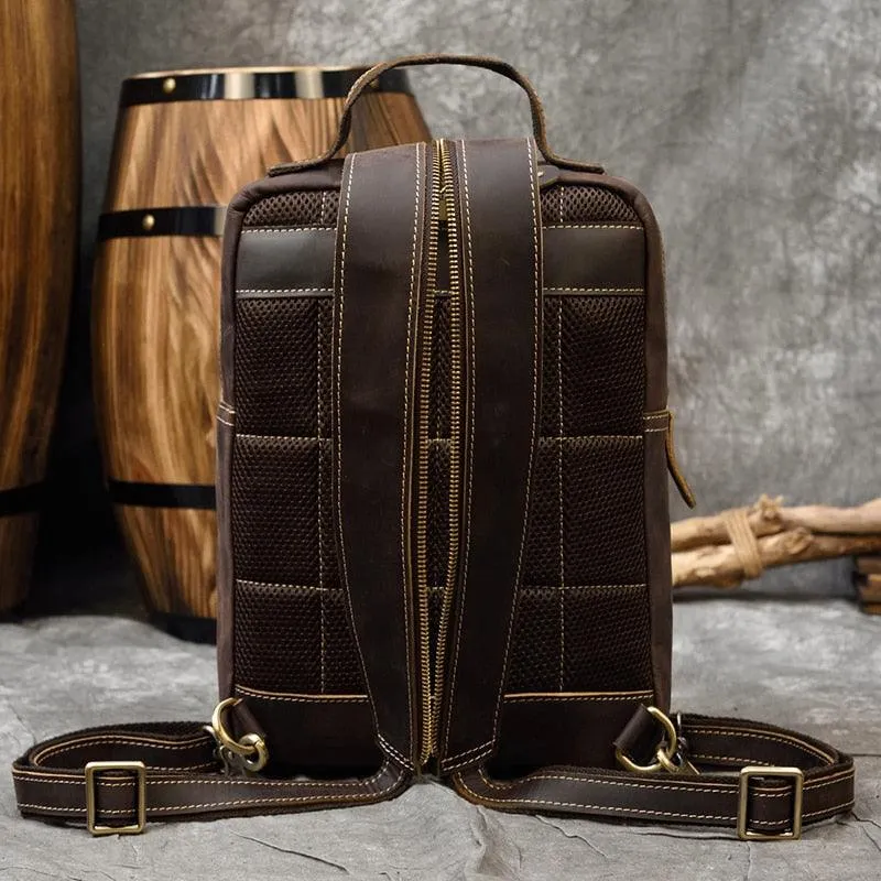 Mens Leather Shoulder Backpack Sling Travel Weekender Bag