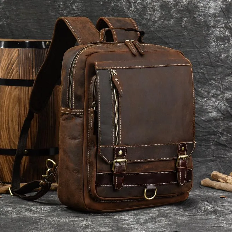 Mens Leather Shoulder Backpack Sling Travel Weekender Bag