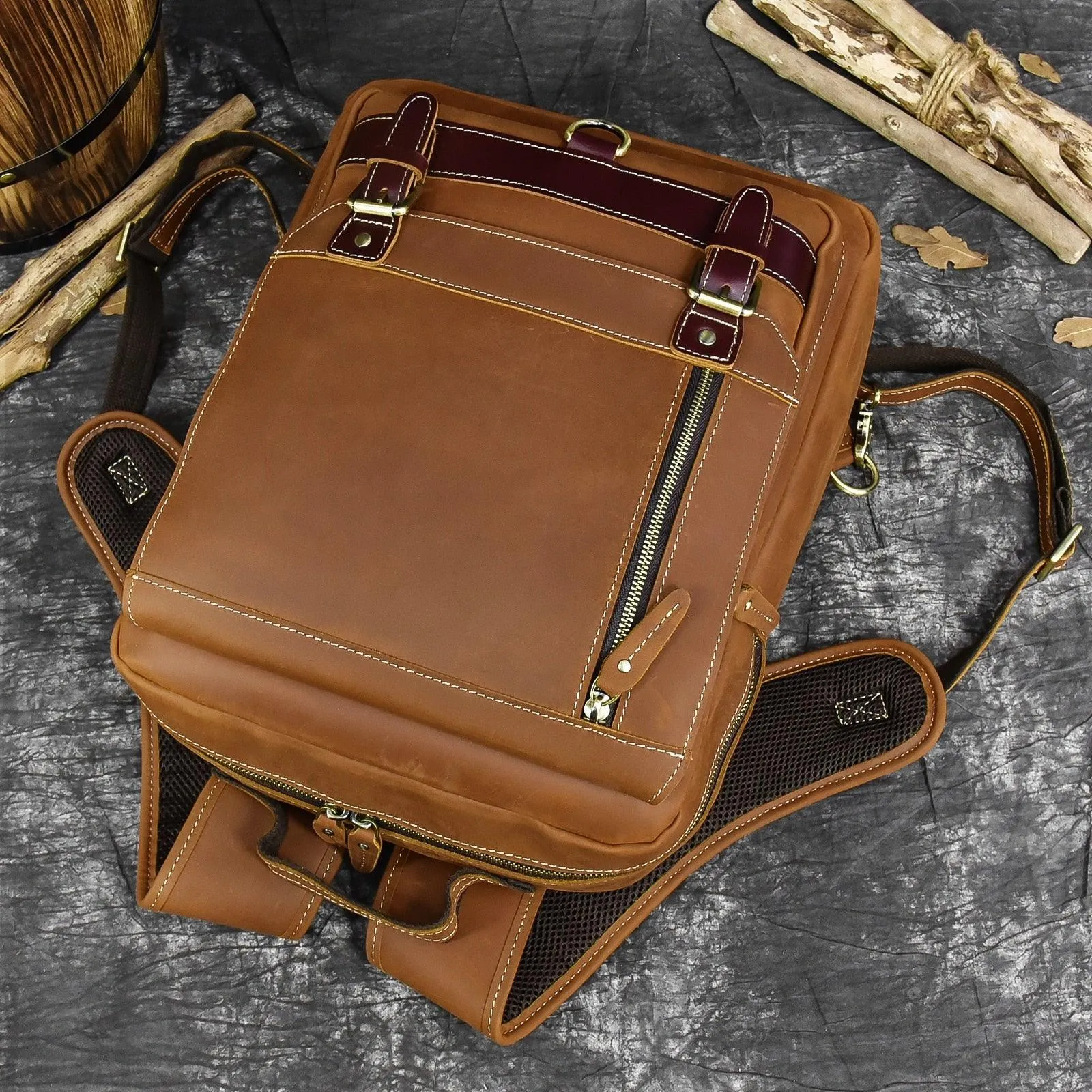 Mens Leather Shoulder Backpack Sling Travel Weekender Bag
