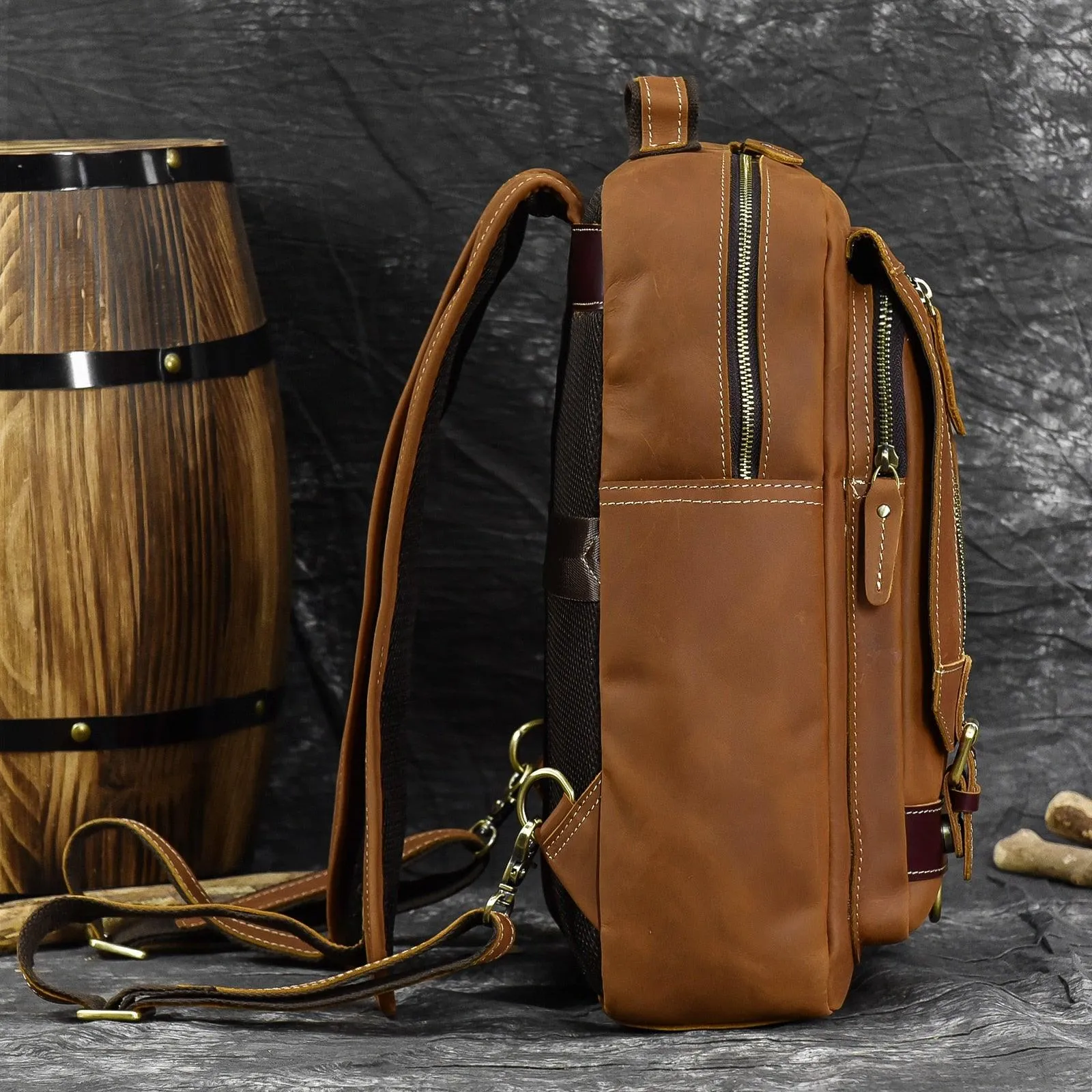 Mens Leather Shoulder Backpack Sling Travel Weekender Bag