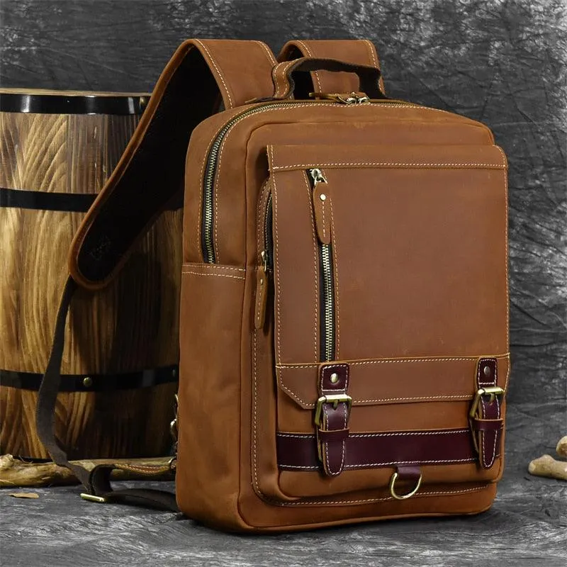Mens Leather Shoulder Backpack Sling Travel Weekender Bag