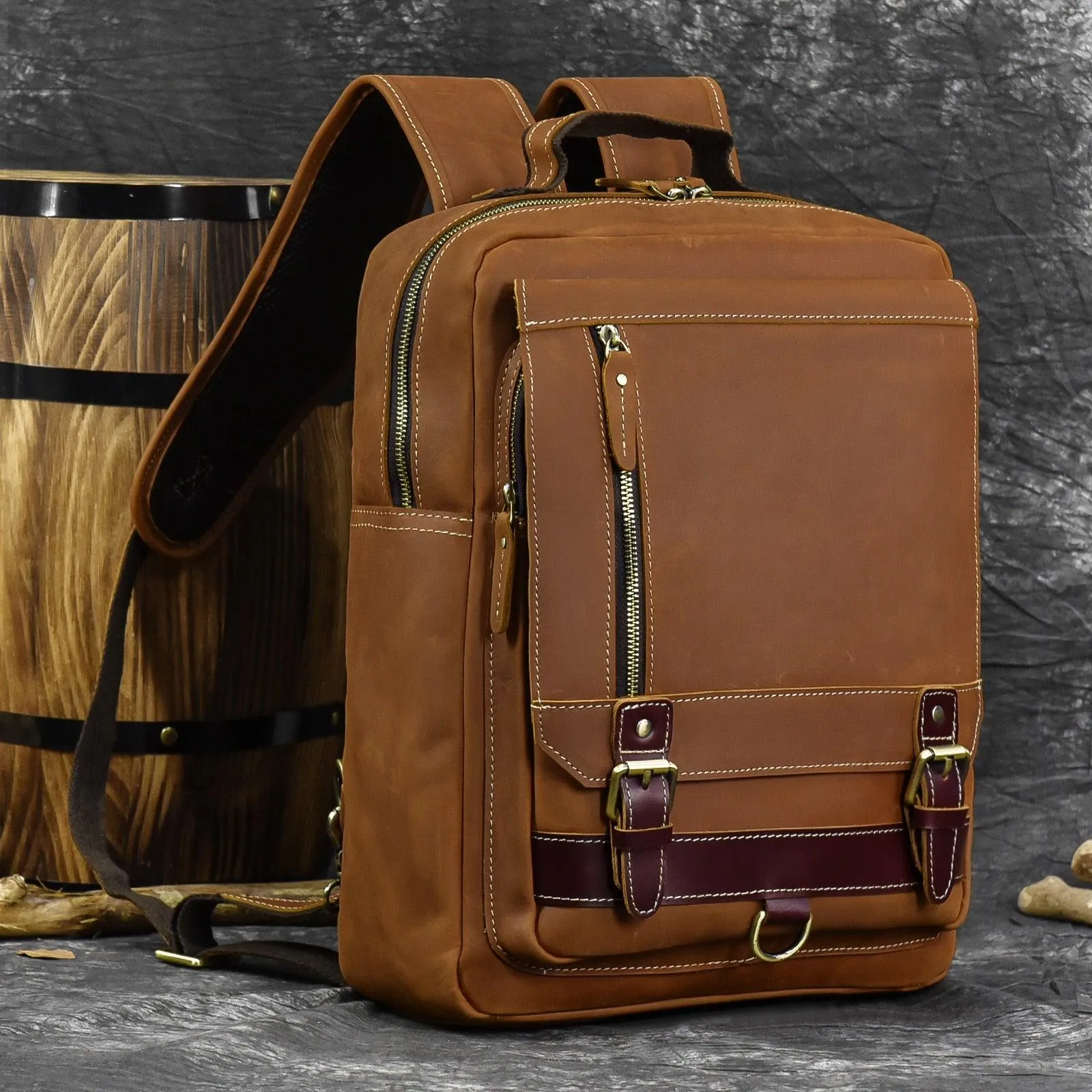 Mens Leather Shoulder Backpack Sling Travel Weekender Bag