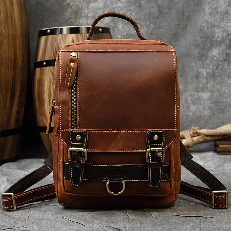 Mens Leather Shoulder Backpack Sling Travel Weekender Bag