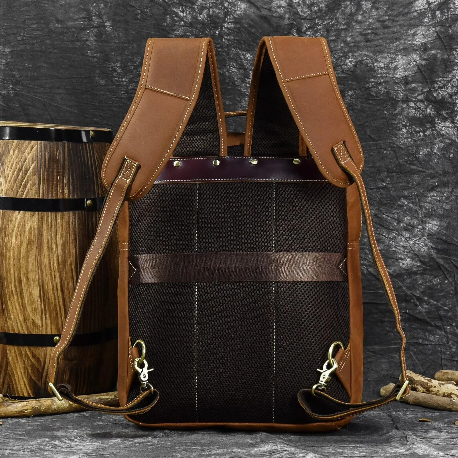 Mens Leather Shoulder Backpack Sling Travel Weekender Bag