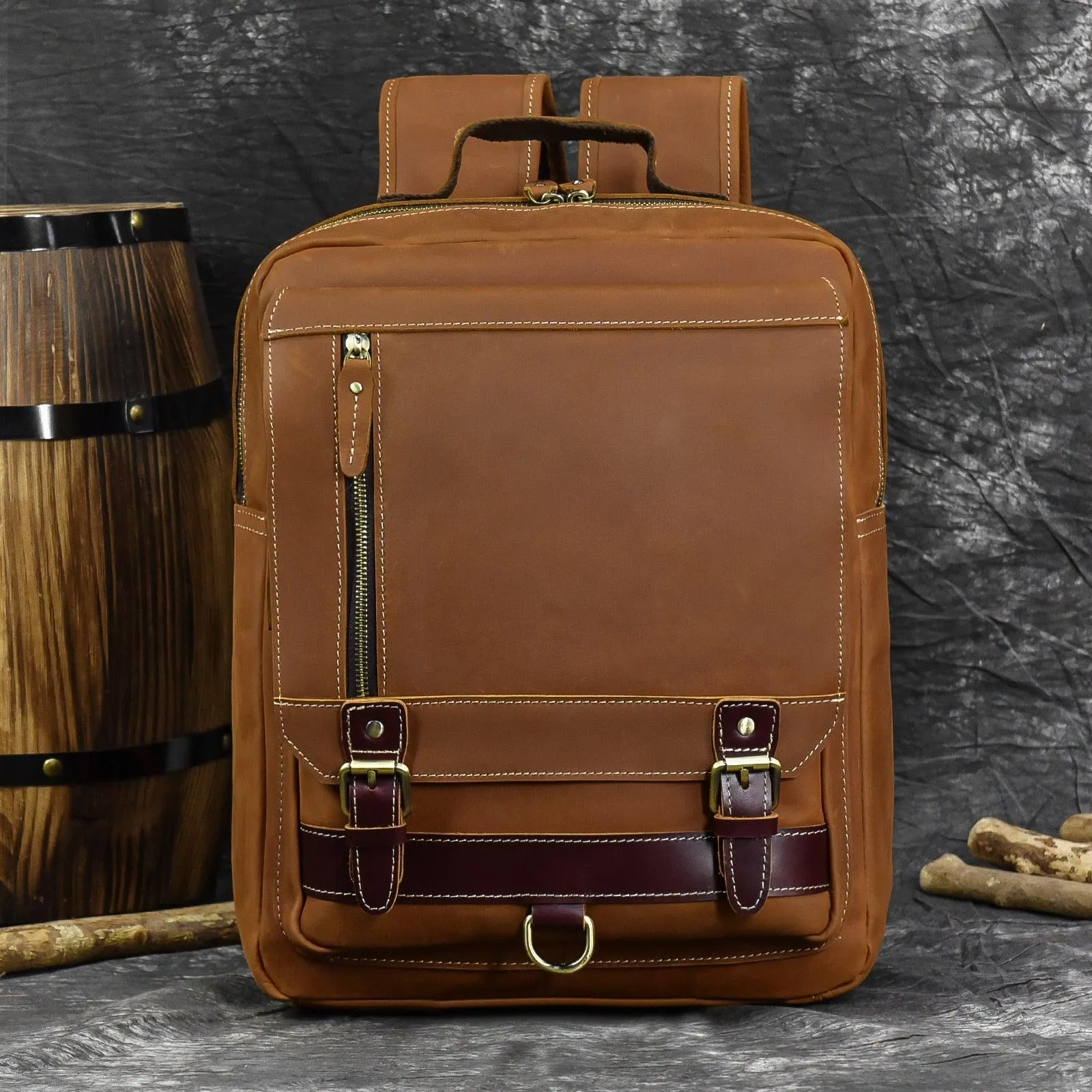 Mens Leather Shoulder Backpack Sling Travel Weekender Bag