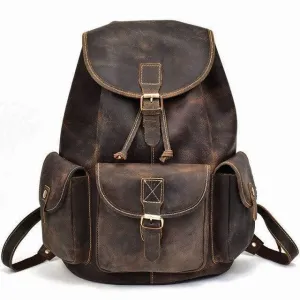 Mens Retro Rucksack Genuine Leather Travel Backpack