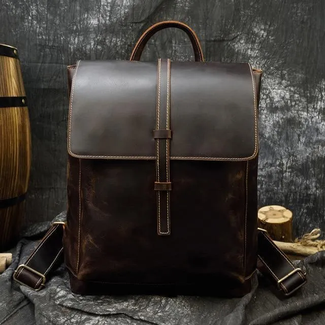 Mens Teens Stylish Backpacks Leather Black Brown Travel
