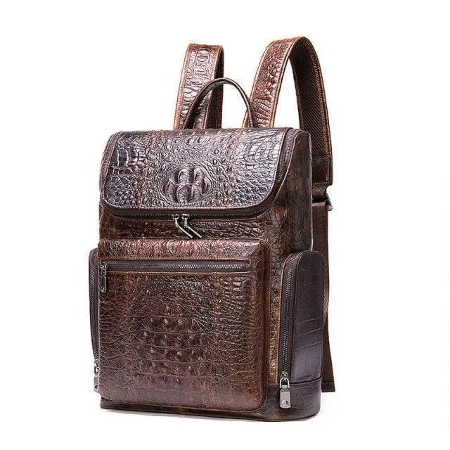 Mens Textured Leather Backpacks Stylish Travel Bags Black