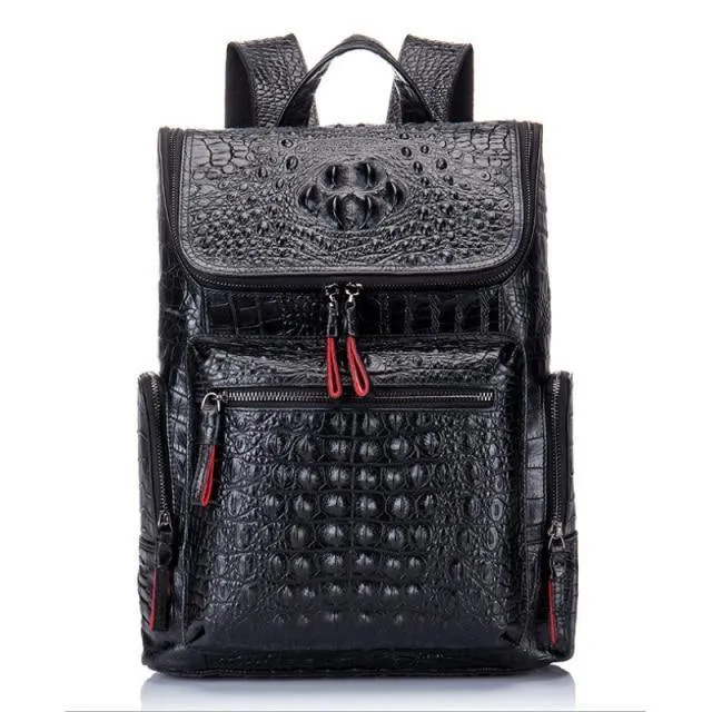 Mens Textured Leather Backpacks Stylish Travel Bags Black