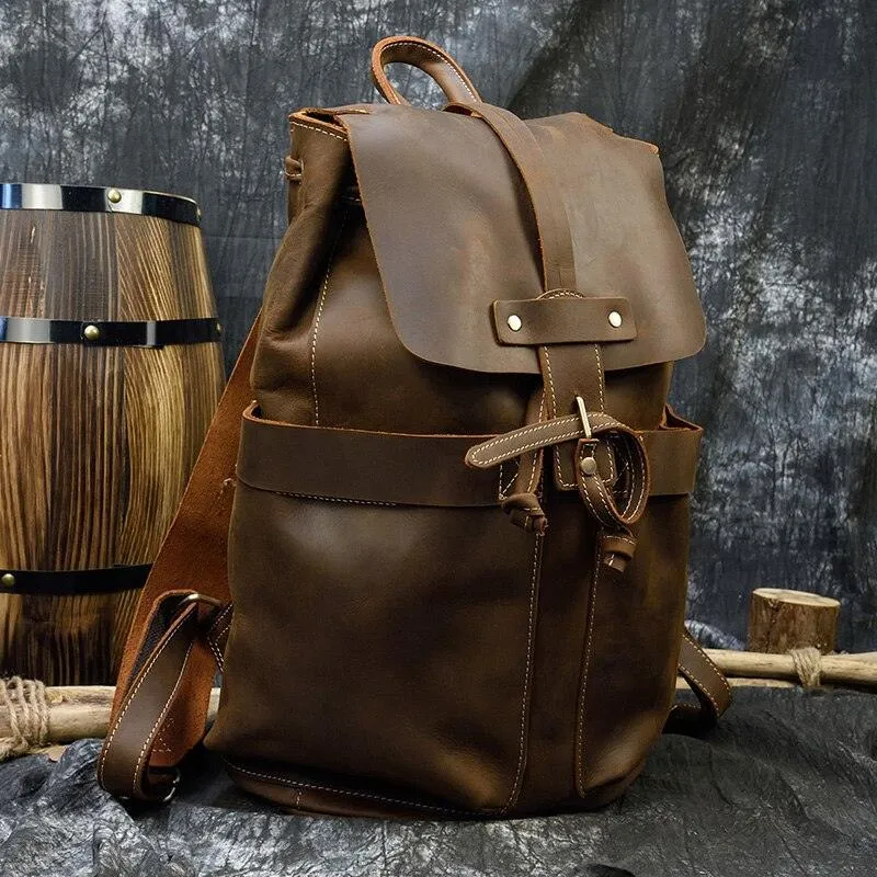 Mens Vintage Leather Backpack Stylish Overnight Or Daypack