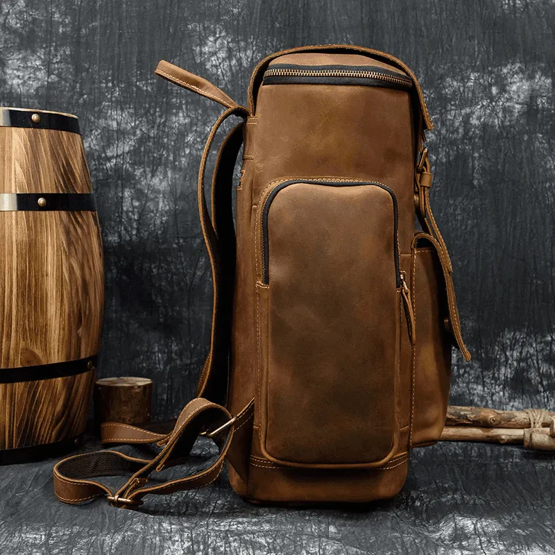 Mens Weekender Leather Backpack Great Outdoor Travel Bag