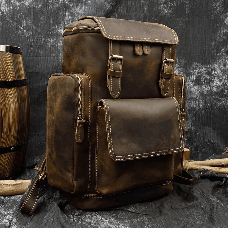 Mens Weekender Leather Backpack Great Outdoor Travel Bag