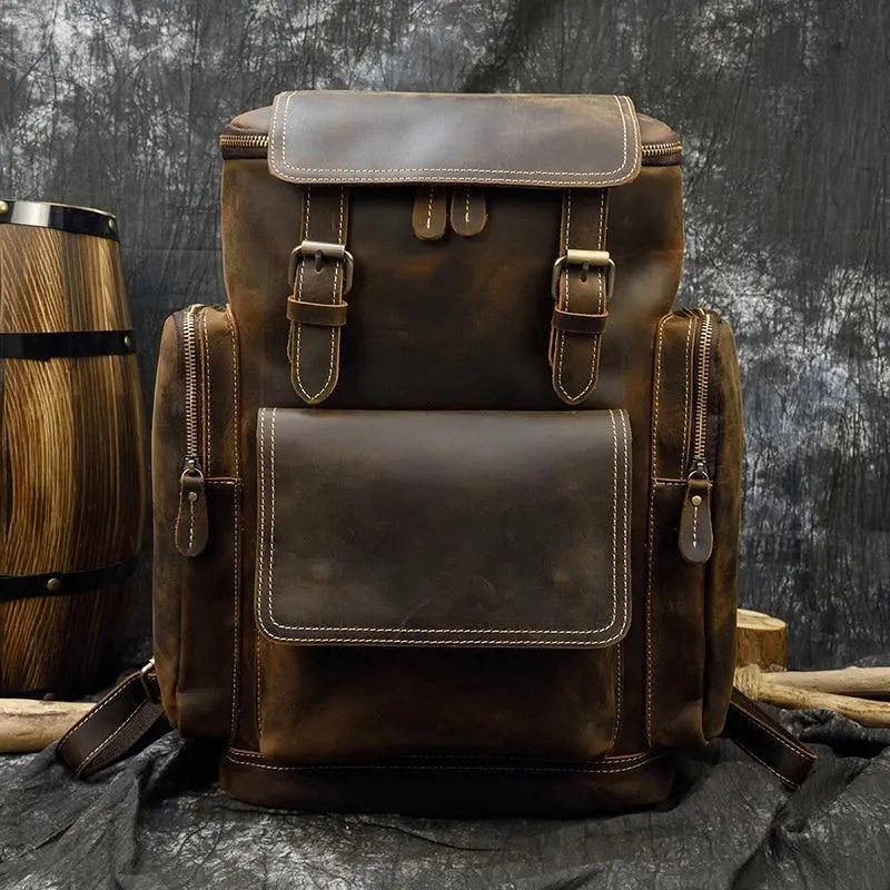 Mens Weekender Leather Backpack Great Outdoor Travel Bag