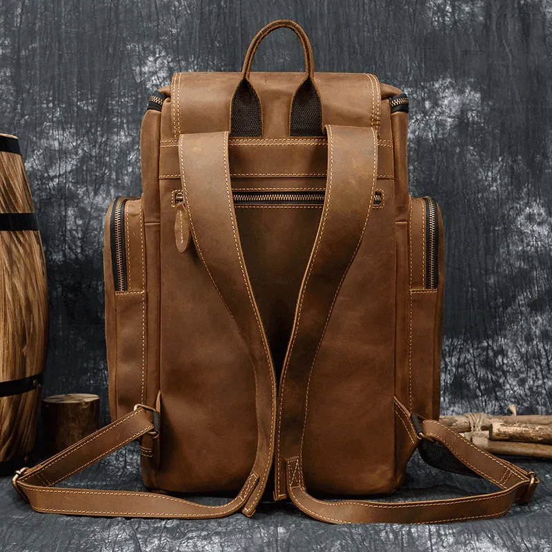 Mens Weekender Leather Backpack Great Outdoor Travel Bag