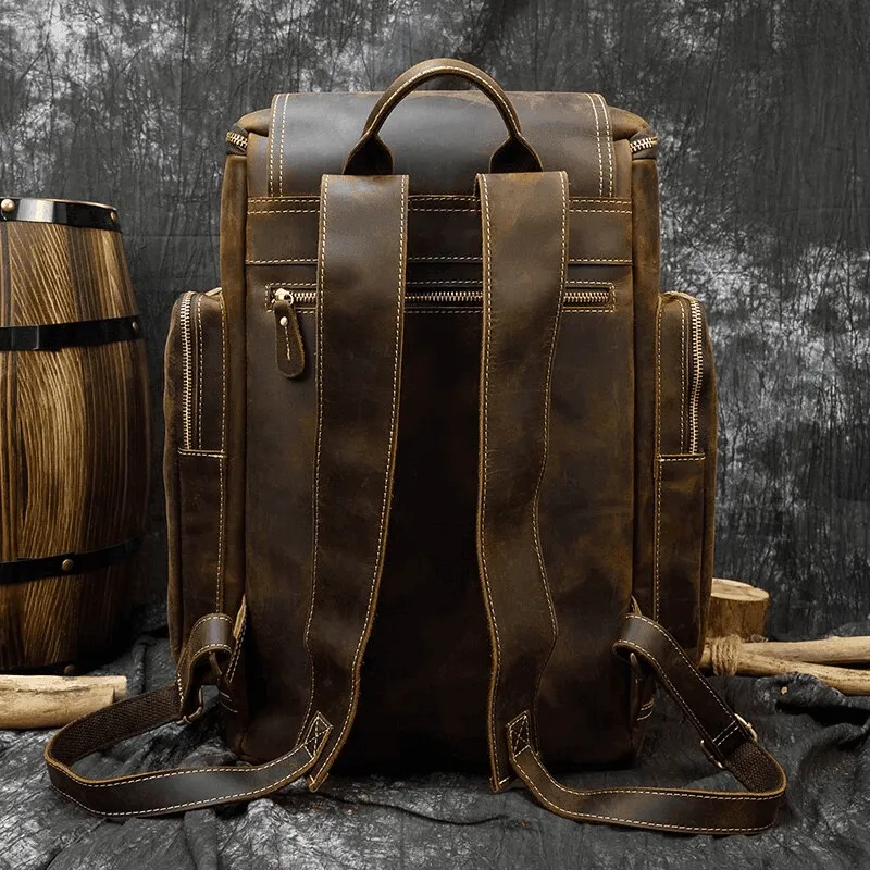Mens Weekender Leather Backpack Great Outdoor Travel Bag