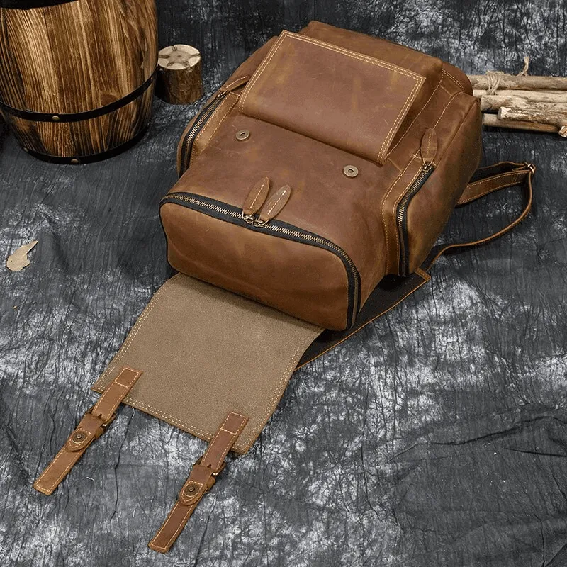 Mens Weekender Leather Backpack Great Outdoor Travel Bag